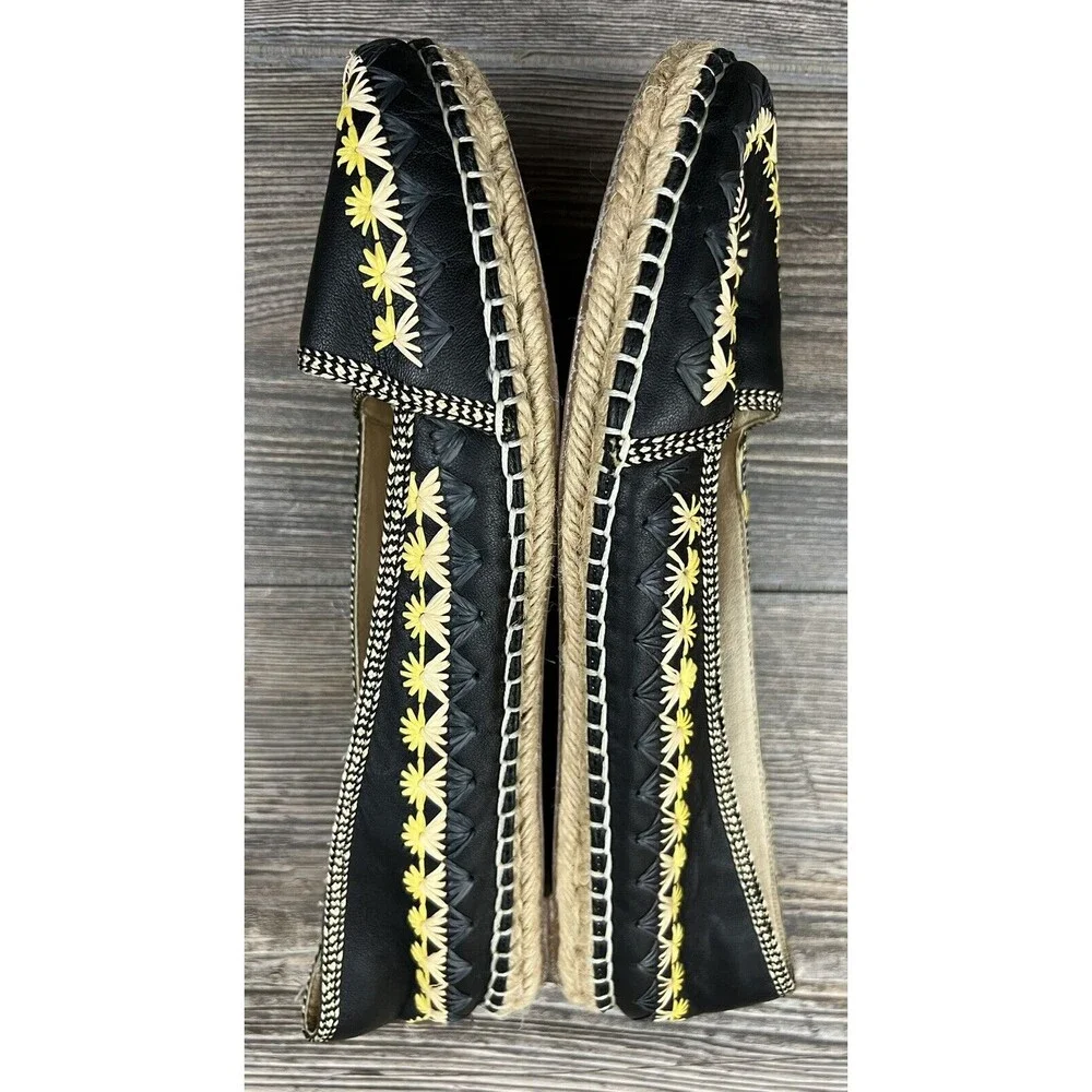 House of Harlow‎ 1960 Shoes Leather Embroidered Espadrille Black Floral US 7.5